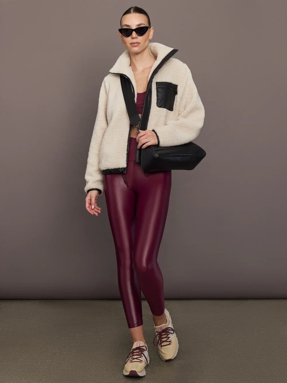 CARBON 38 -High Shine Burgundy Leggings - Women's Premium Faux Leather